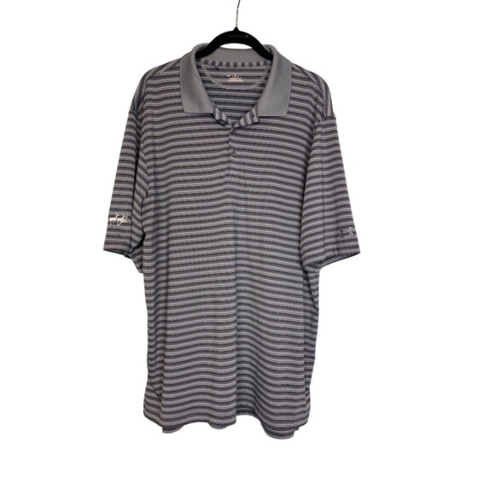 Under Armour HeatGear Polo Shirt Mens L Gray Striped Short Sleeve Golf